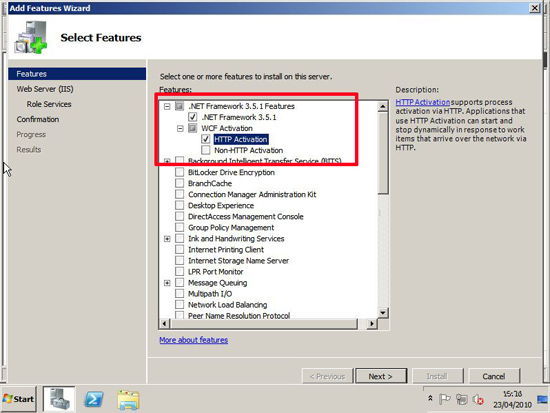 Features Required Exchange 2010